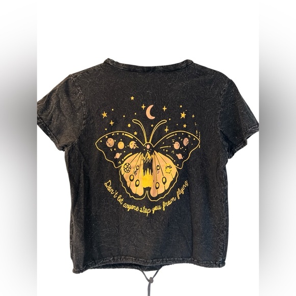 On Fire Black T-Shirt with Butterfly Design - Medium - Picture 2 of 6